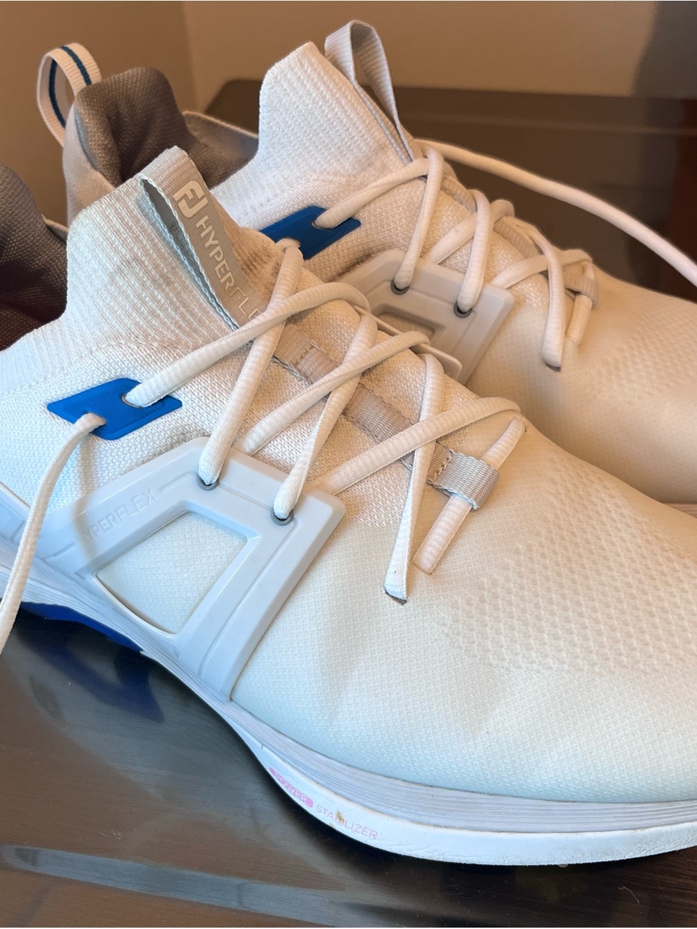 FootJoy White and Blue Men’s Athletic Golf Sneakers with spikes